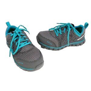 REEBOK gray & teal Sublite work shoes alloy toe, oil & slip resistant women's 4M